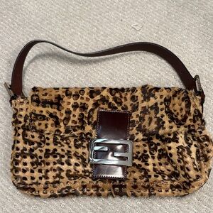 Like New Fendi Perforated Pony Hair Baguette